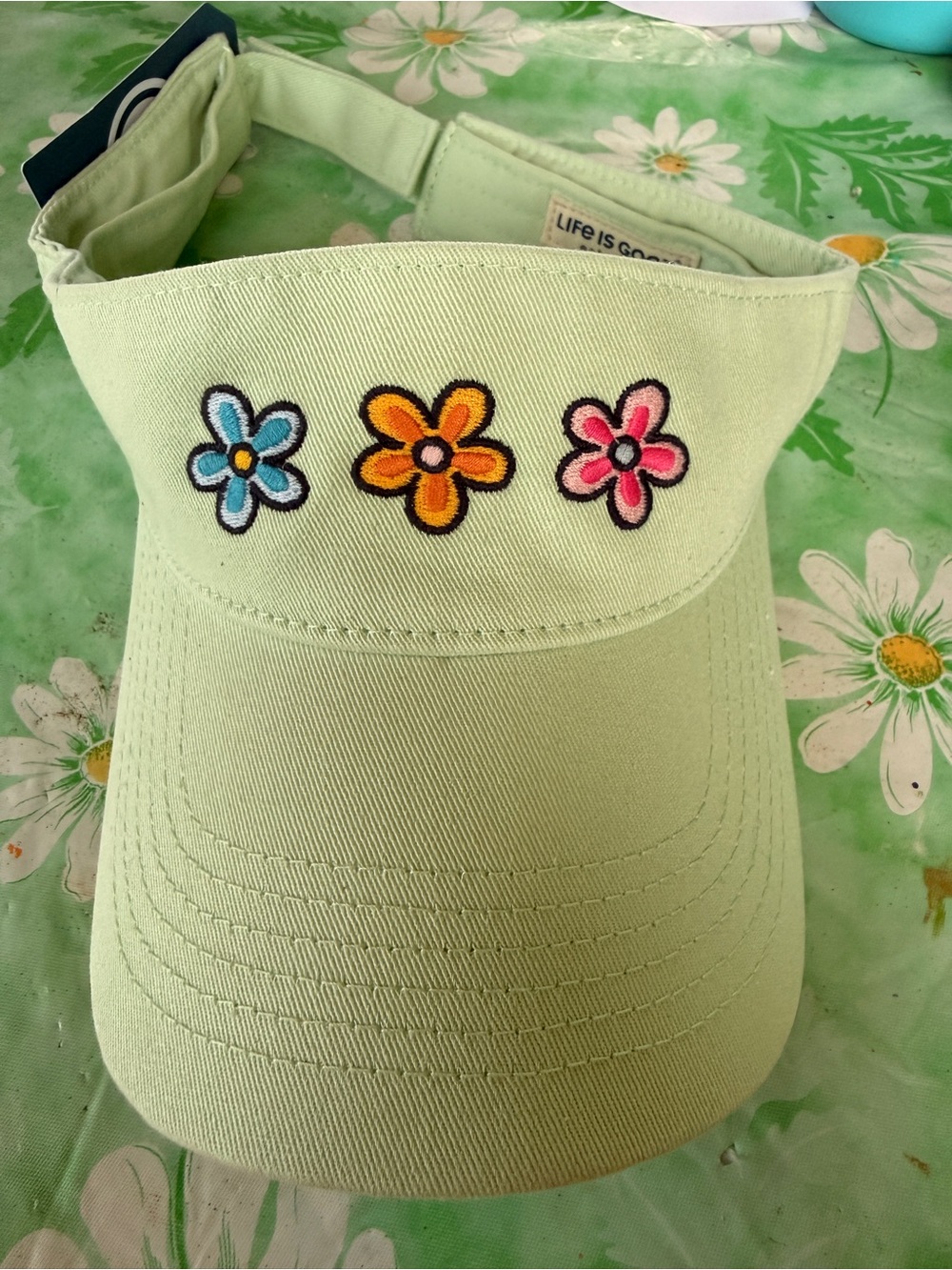 Life Is Good Light Green Floral Visor